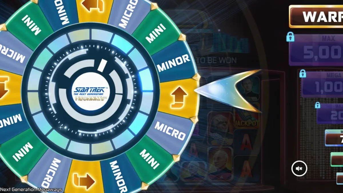 Interface de jogo do slot Star Trek: The Next Generation Megaways com tema espacial